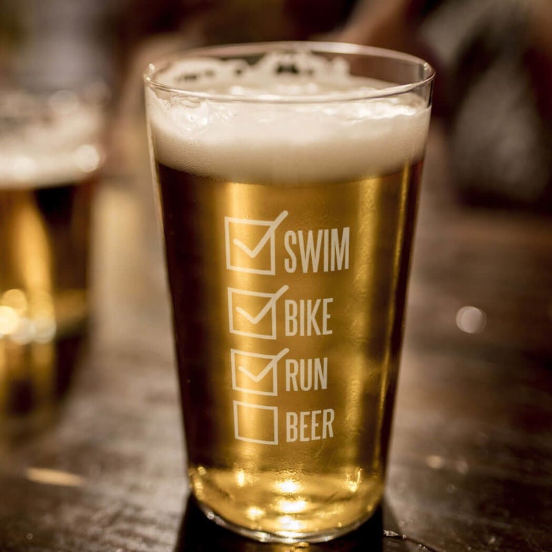 Gone For a Run Swim Bike Run Checklist Engraved Beer Pint Glass | 16 oz. - Image 3